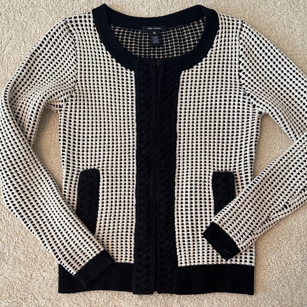 Pink Tartan Black and White Checkered Cardigan